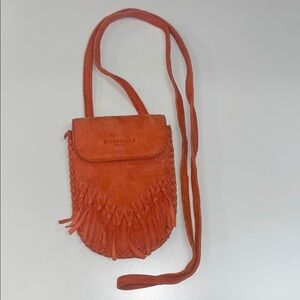 Liebeskind salmon colored mini leather Crossbody Bag with Fringe 3 pockets